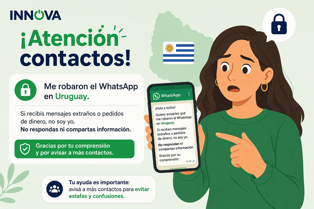 Persona avisando a sus contactos que le robaron el WhatsApp en Uruguay