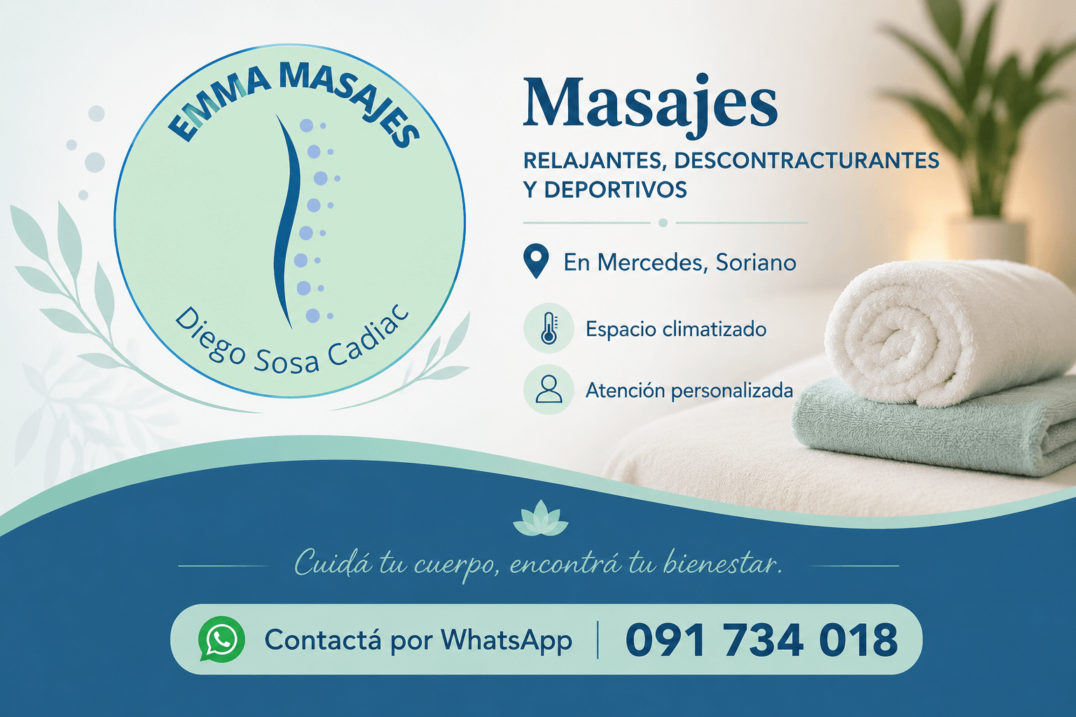 Sala de masajes Emma – ambiente relajante y climatizado Mercedes Uruguay